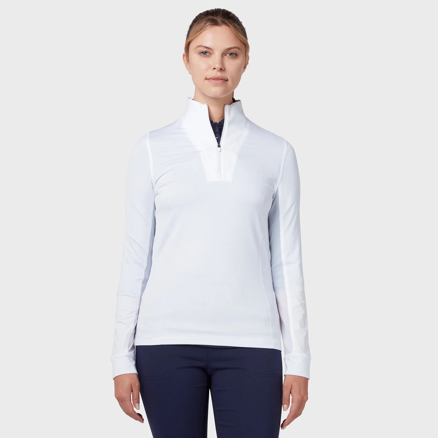 Callaway Ladies Brilliant White Zip Neck Golf Top With Mesh Panels