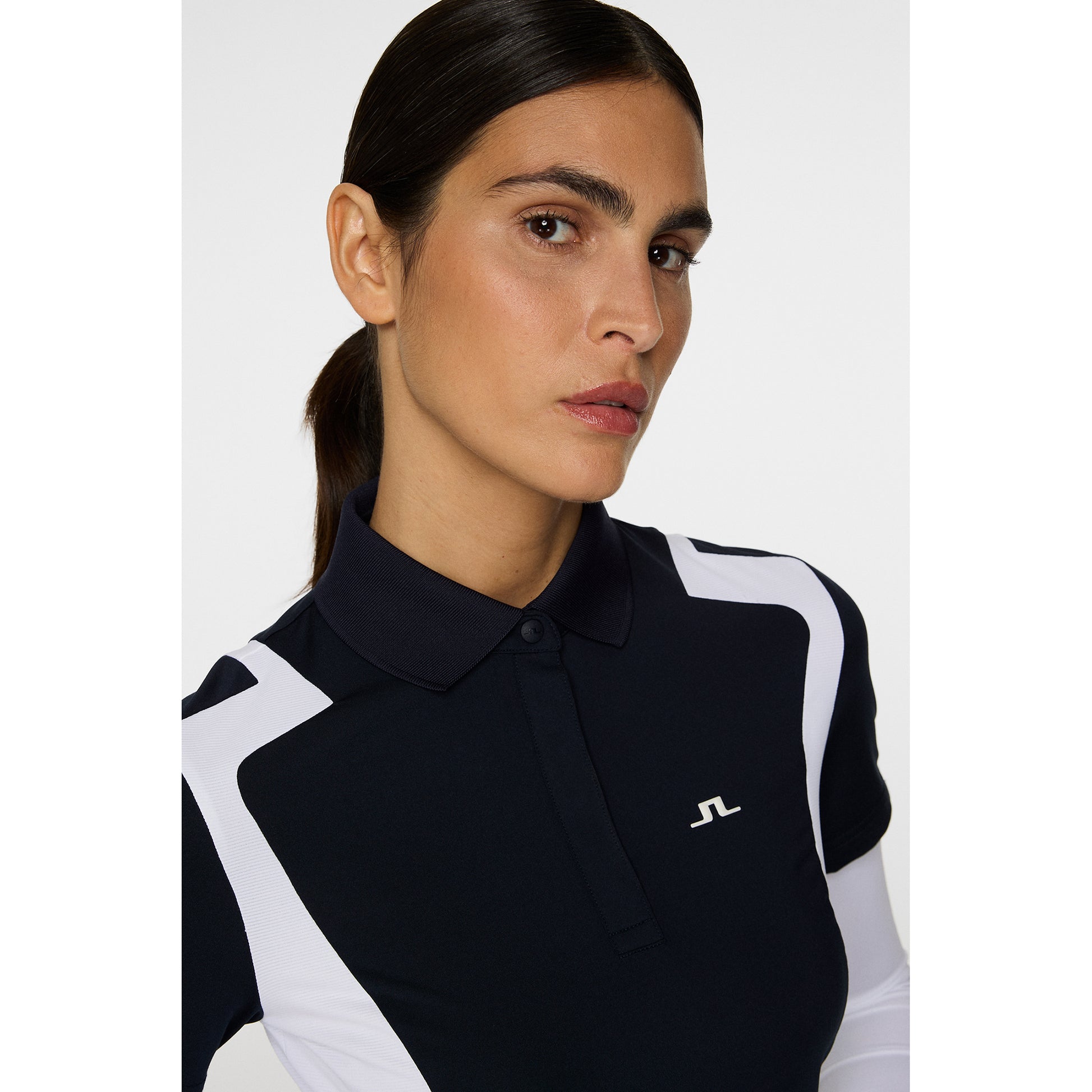 J.Lindeberg Ladies Navy Polo with Shaped Contrast Panels