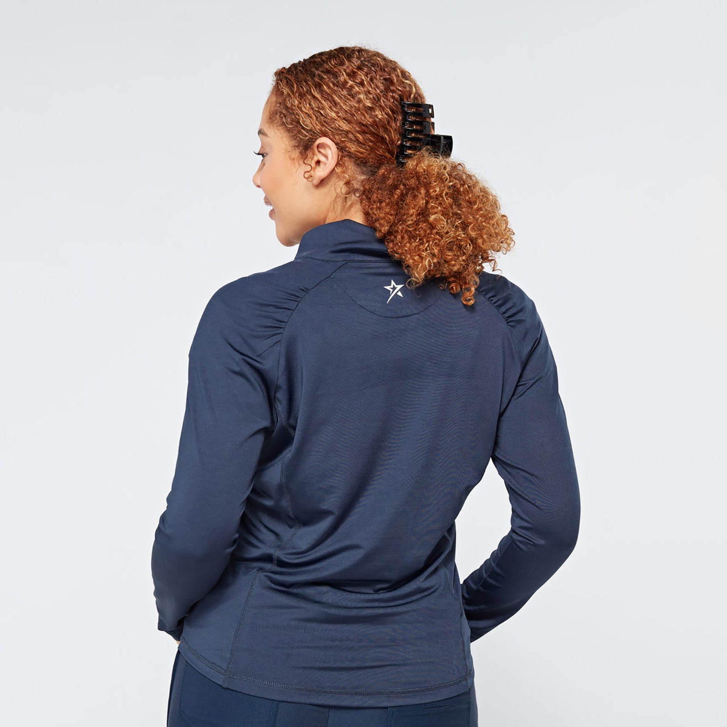 Swing Out Sister Women's Zip-Neck Top in Navy and Sunshine