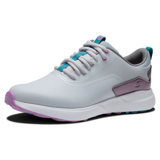 FootJoy Ladies Performa Spikeless Waterproof Golf Shoes in Grey, White & Purple