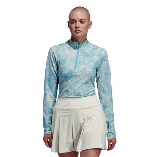 adidas Ladies Ultimate365 Long Sleeve Top with Tie-Dye Print in Semi Burst Blue
