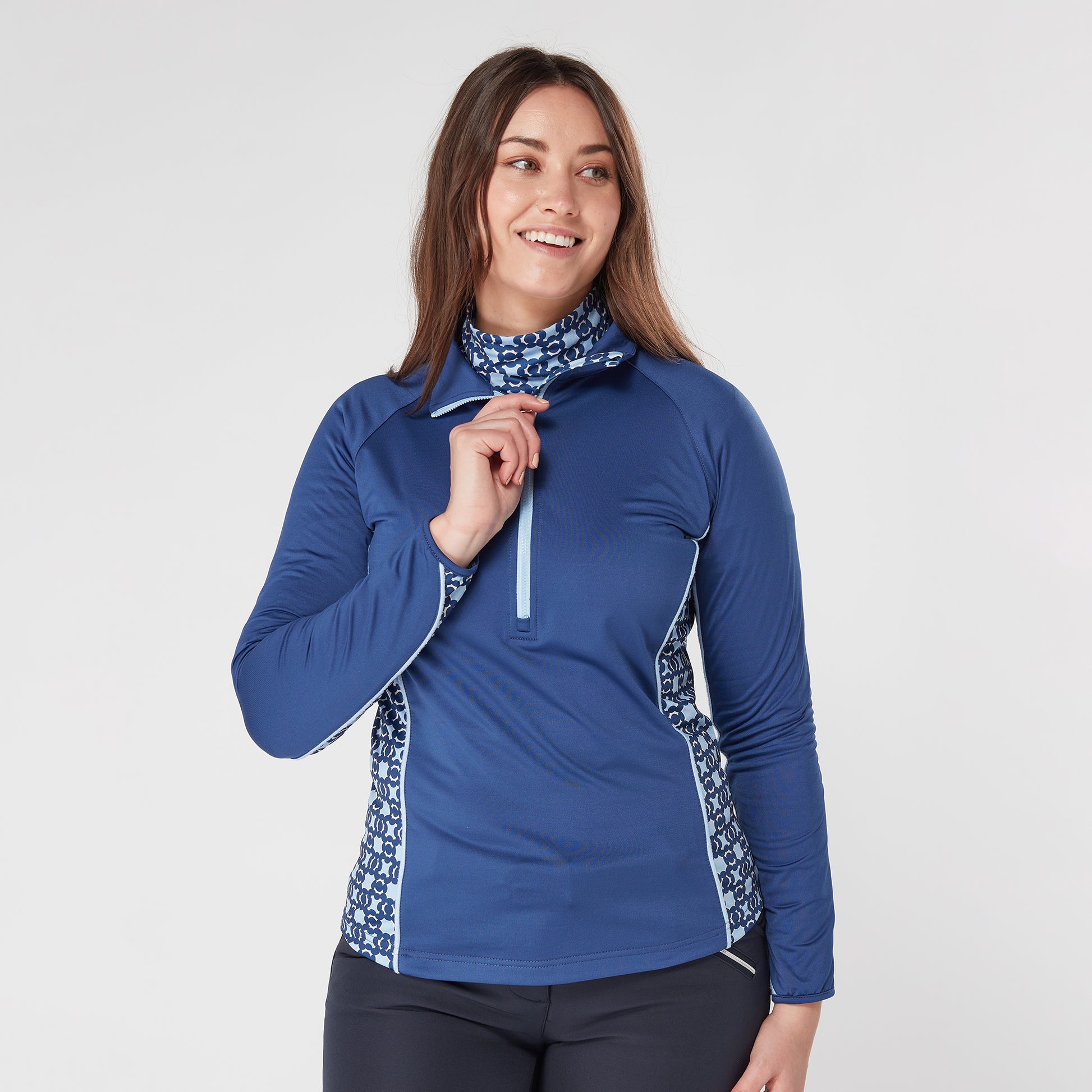 Swing Out Sister Womens 1/4 Zip Top with Print Contour Panels