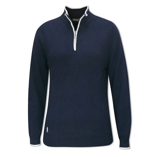 Glenmuir Ladies Long Sleeve Cashmere Blend Zip-Neck Sweater in Navy