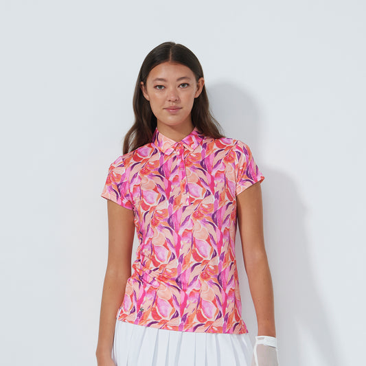 Daily Sports Ladies Cap Sleeve Quick Dry Polo in Abstract Leaf Print