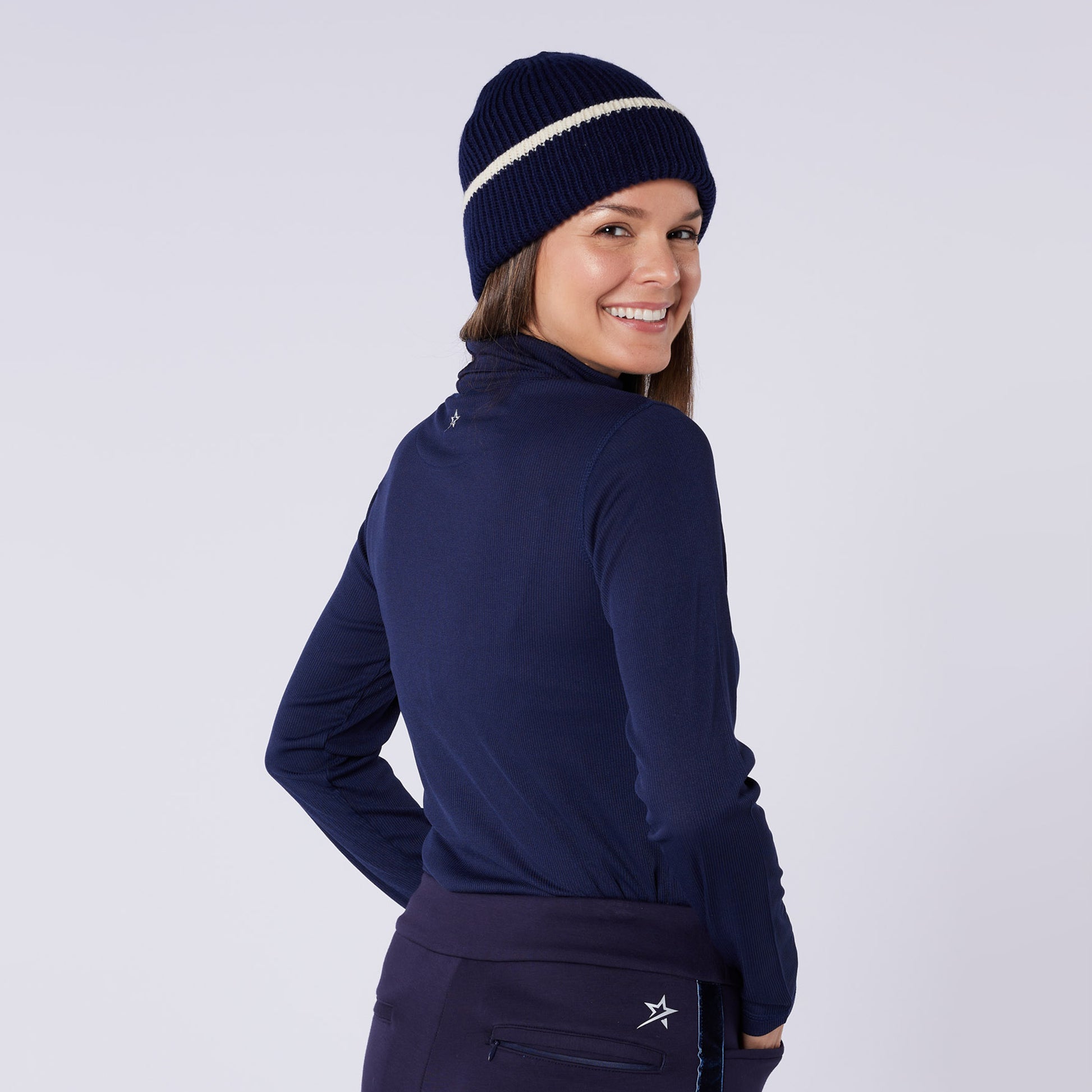Swing Out Sister Ladies Soft-Stretch Ribbed Roll Neck in Navy