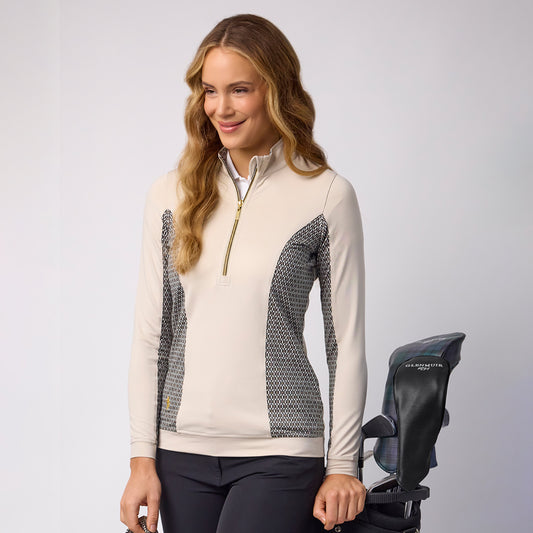 Glenmuir Ladies Lightweight Mid-Layer with Delicate Mosaic Weave Print Panels