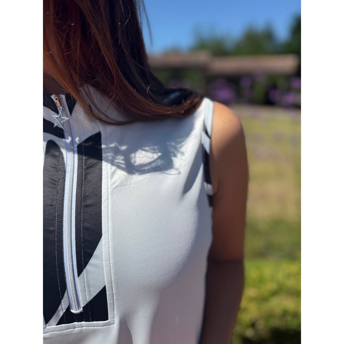 Swing Out Sister Ladies Zip-Neck Sleeveless Polo with Contrast Trim