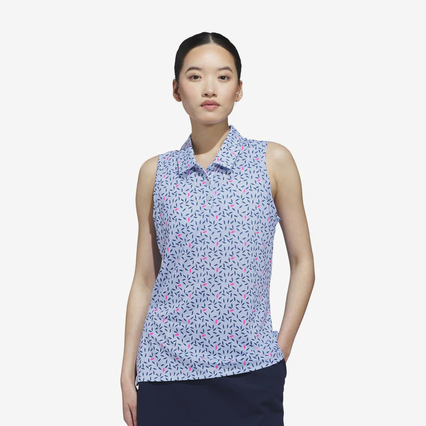 adidas Golf Ladies Sleeveless Polo with an Elegant Print and All-Day Cooling Performance