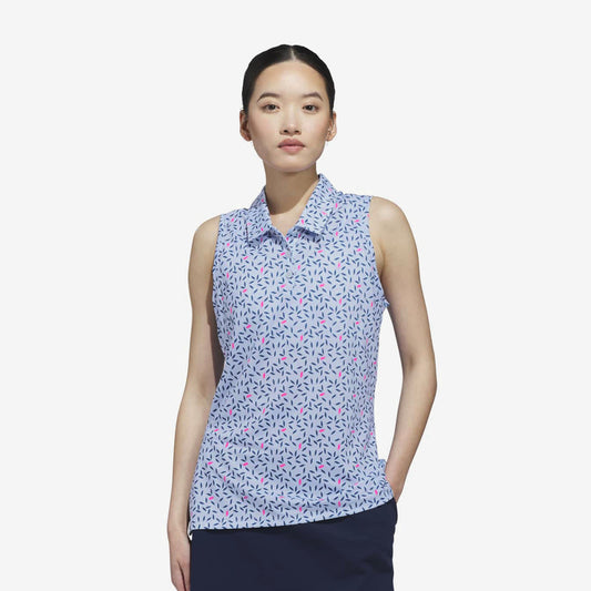 adidas Golf Ladies Sleeveless Polo with an Elegant Print and All-Day Cooling Performance