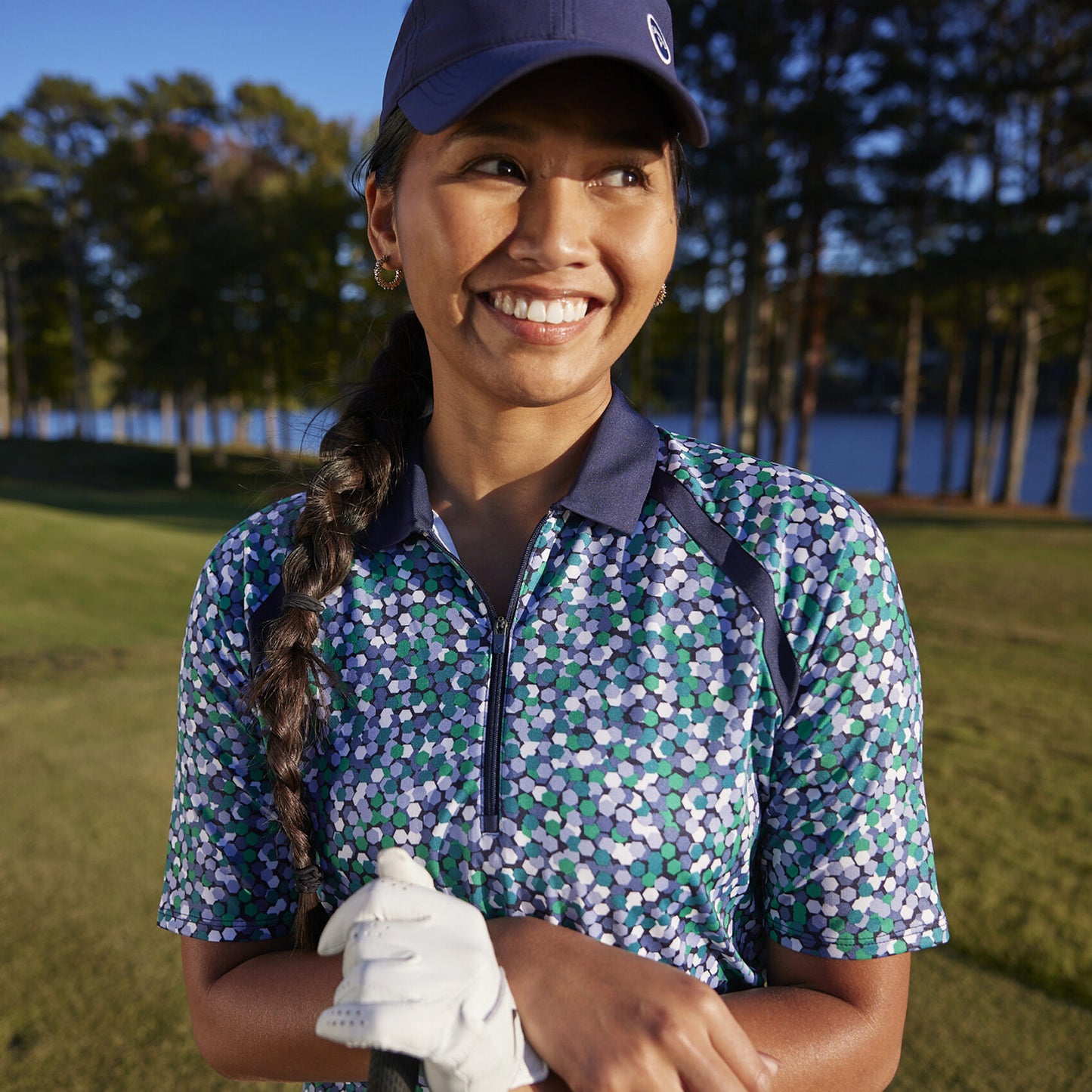 Callaway Ladies Half Sleeve Raglan Seam Polo in Navy Geo Print