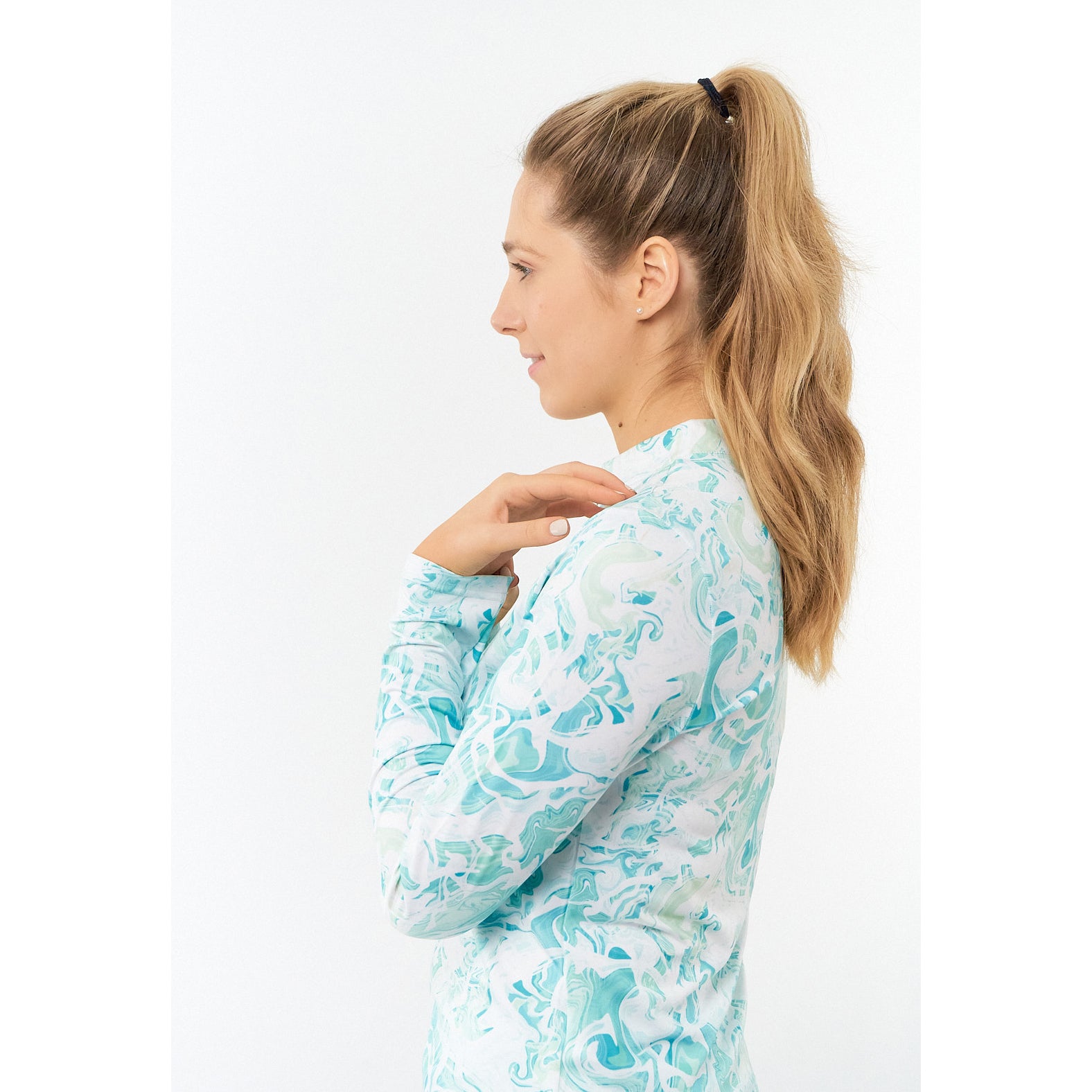 Pure Ladies Marble Print Long Sleeve Polo - Large Only Left