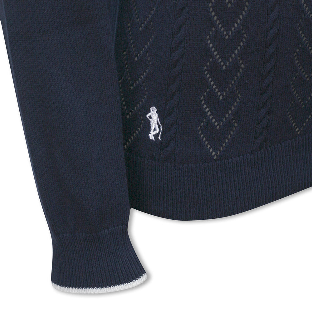 Glenmuir Ladies Navy Blue Golf Sweater with Pointelle Heart Stitch Design