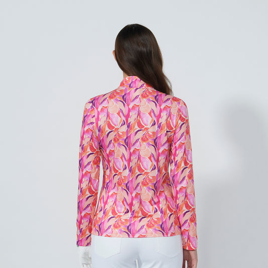 Daily Sports Ladies Mesh Long Sleeve top in Abstract Leaf Print