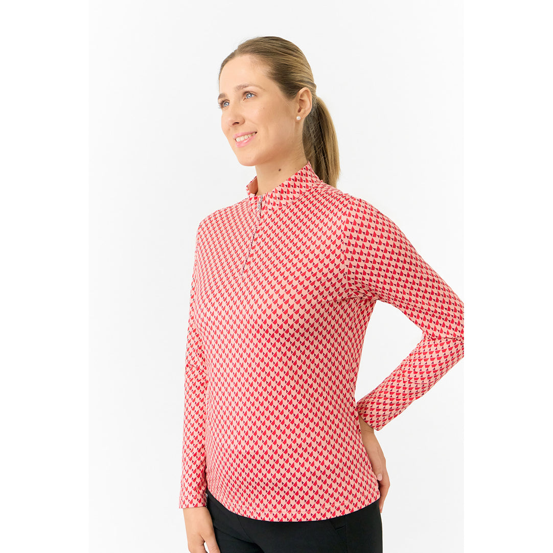 Pure Golf Ladies Long Sleeve Mid-Layer Top in Geometric Print