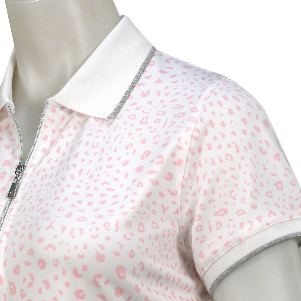 Glenmuir Short Sleeve Polo with SPF50 in White & Candy Pink Animal Print