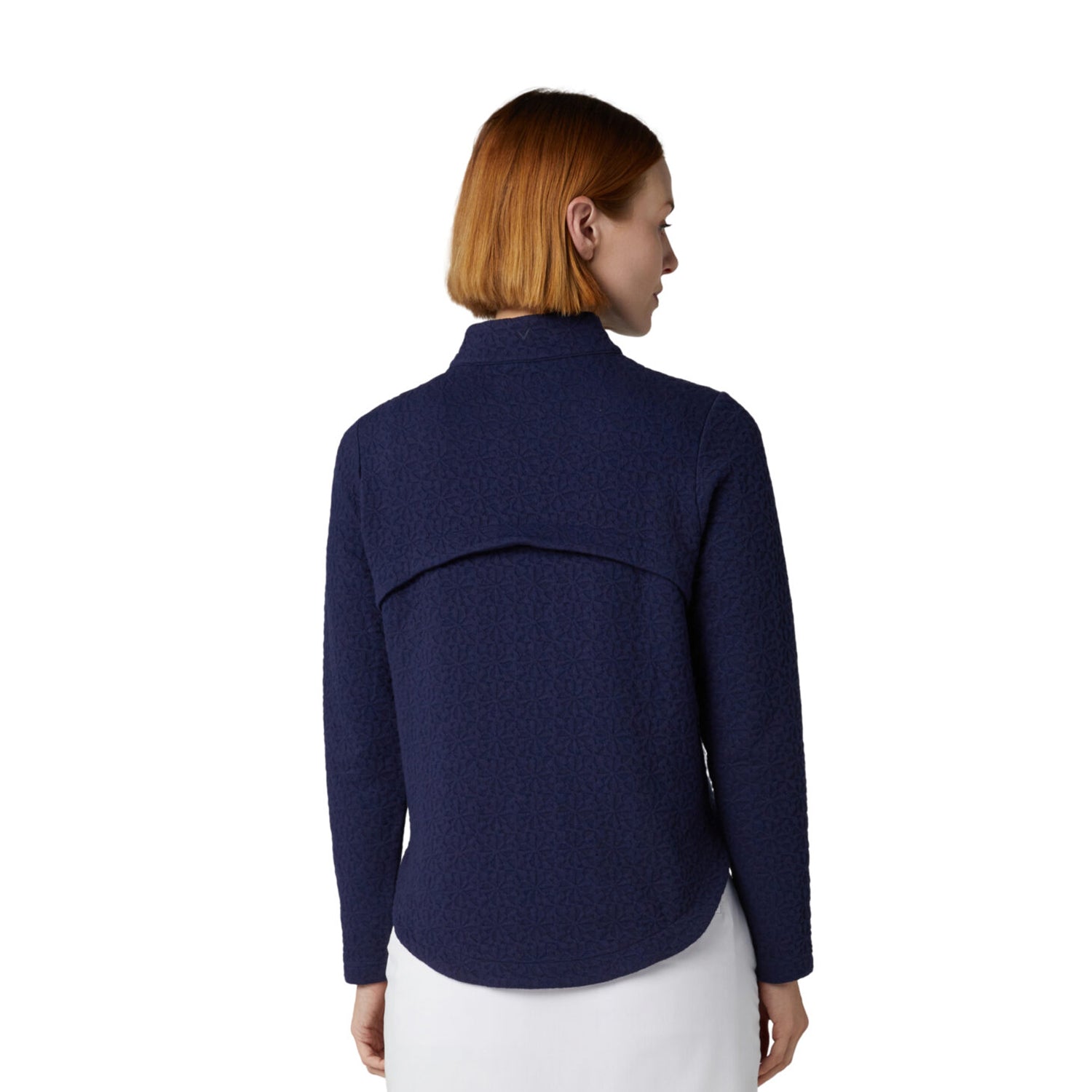 Callaway Ladies Golf Textured Floral Zip-Neck Top in Navy
