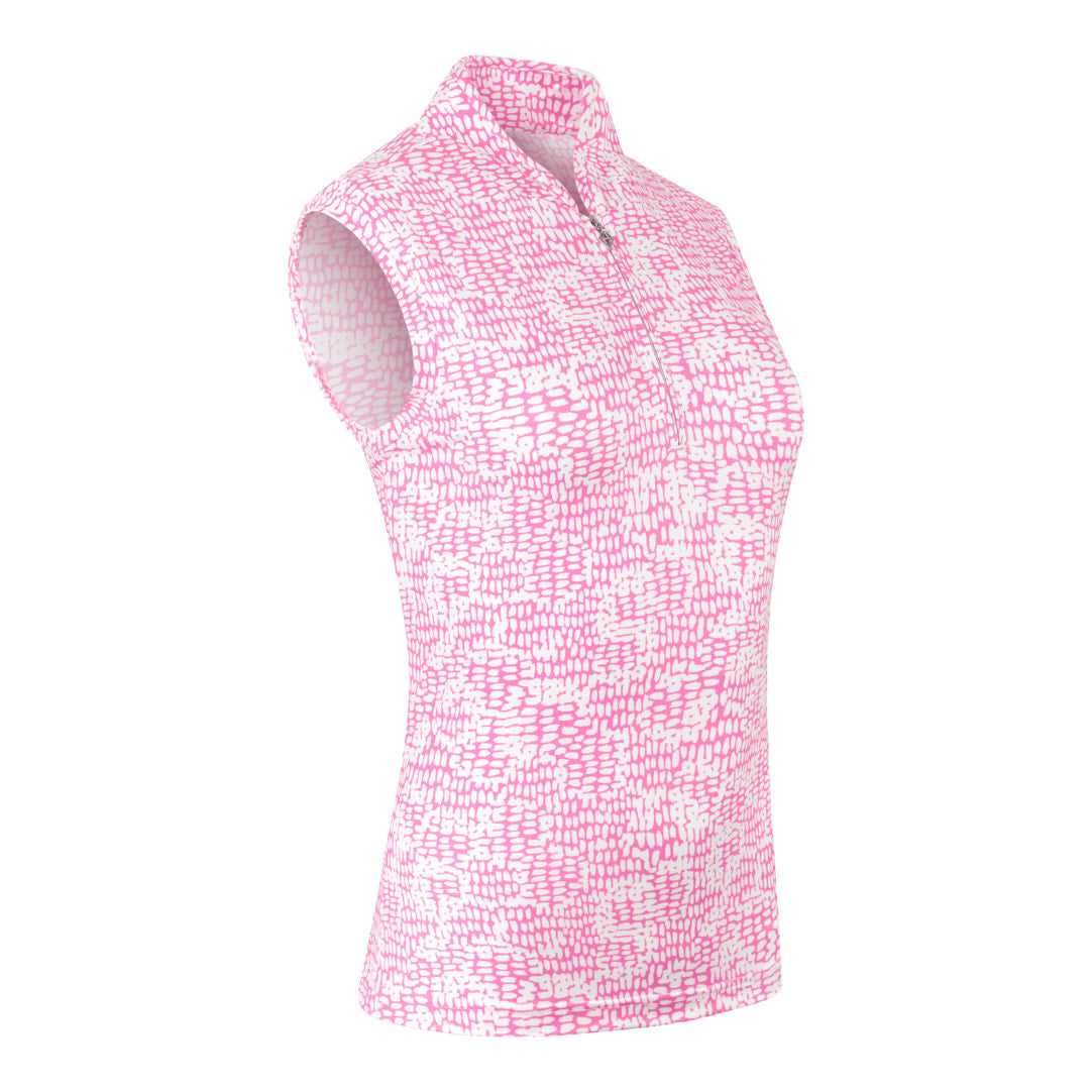 Pure Ladies Sleeveless Zip Golf Top in Candy Pebble Print