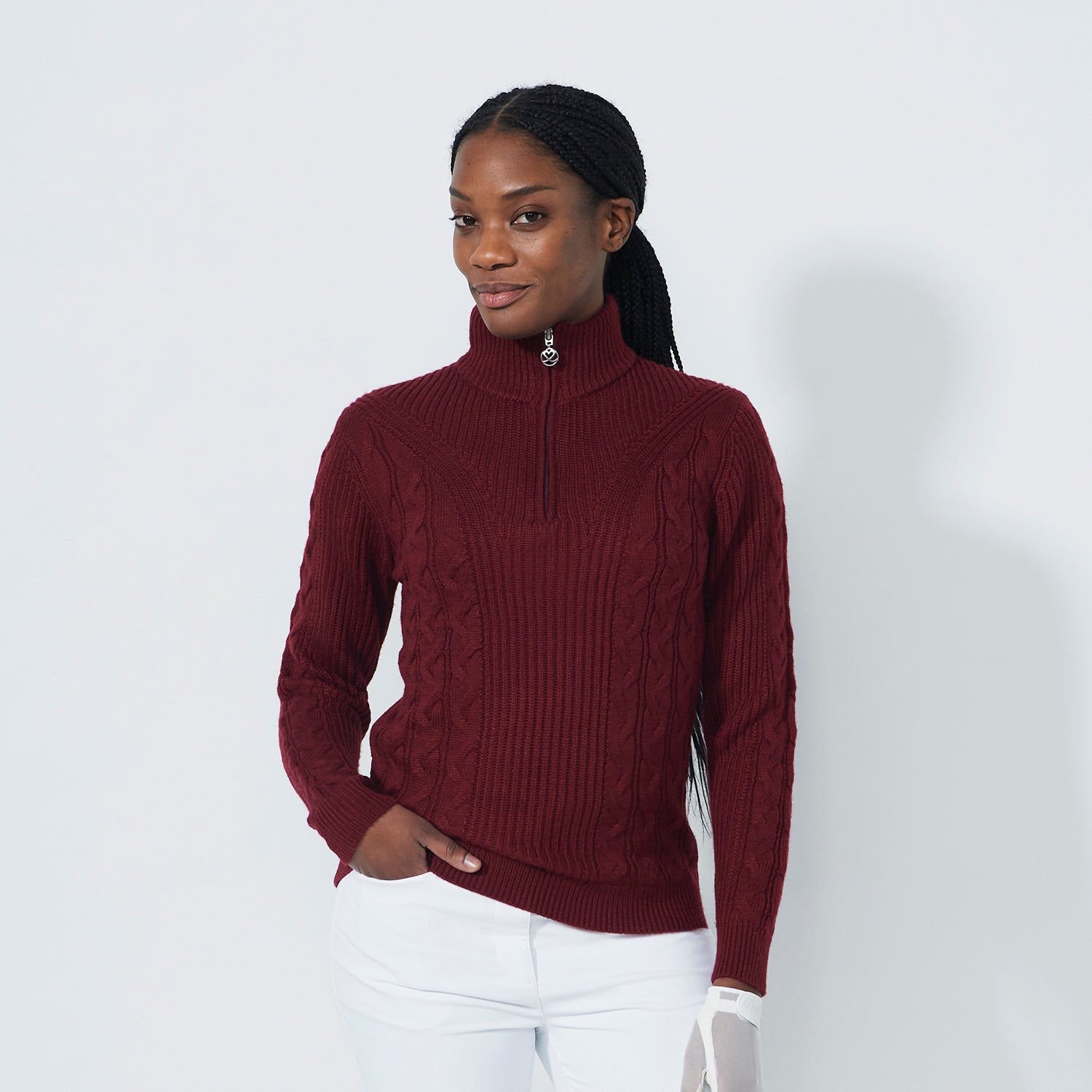 Daily Sports Ladies Half Zip Cable Knit Sweater 