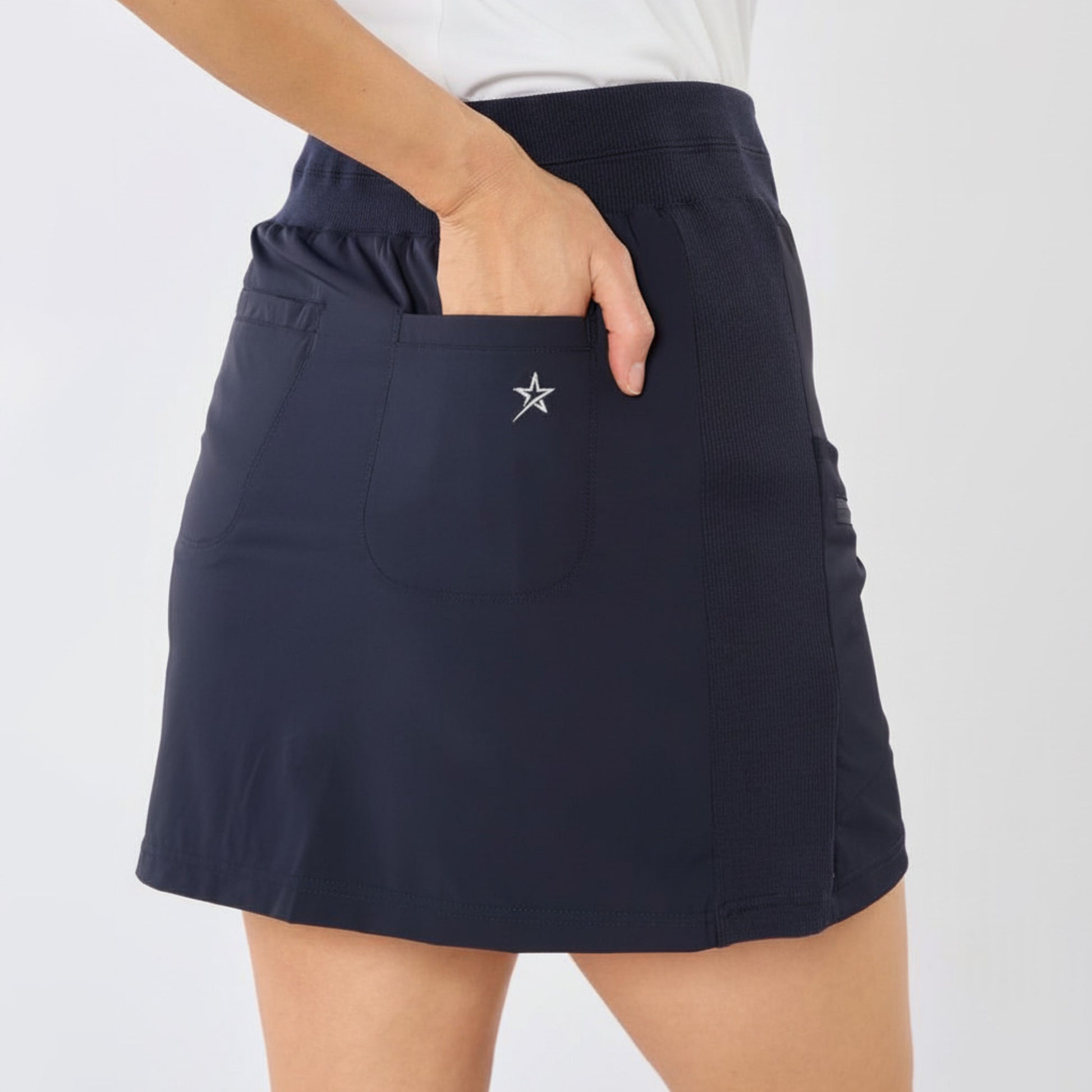 Swing Out Sister Ladies Lightweight Pull-On Skort with Neat Pocket Detail & Comfort Waistband for A Smooth Silhouette in Navy