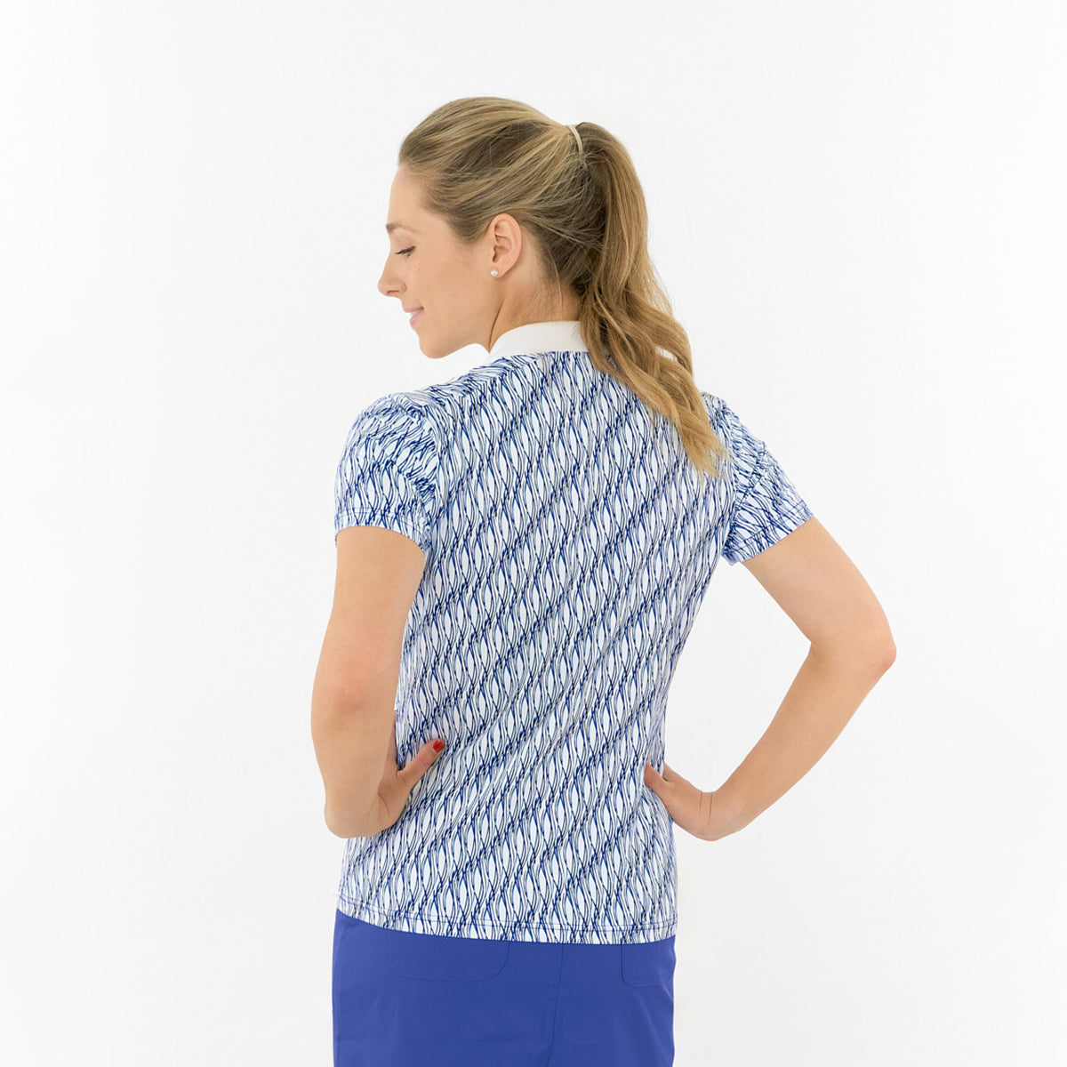 Pure Ladies Short Sleeve Polo in Abstract Wave Print