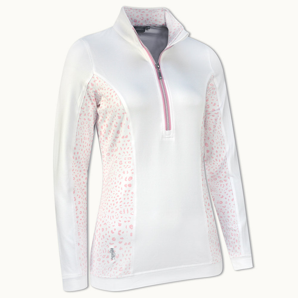 Glenmuir Ladies Lightweight Mid-Layer with Zip-Neck in White/Candy Animal Print