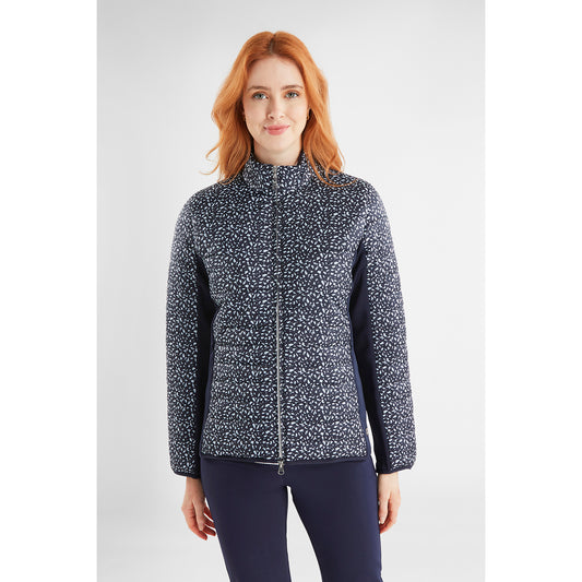 Green Lamb Ladies Quilted Jacket with Stretch Panels in Navy Stencil Print