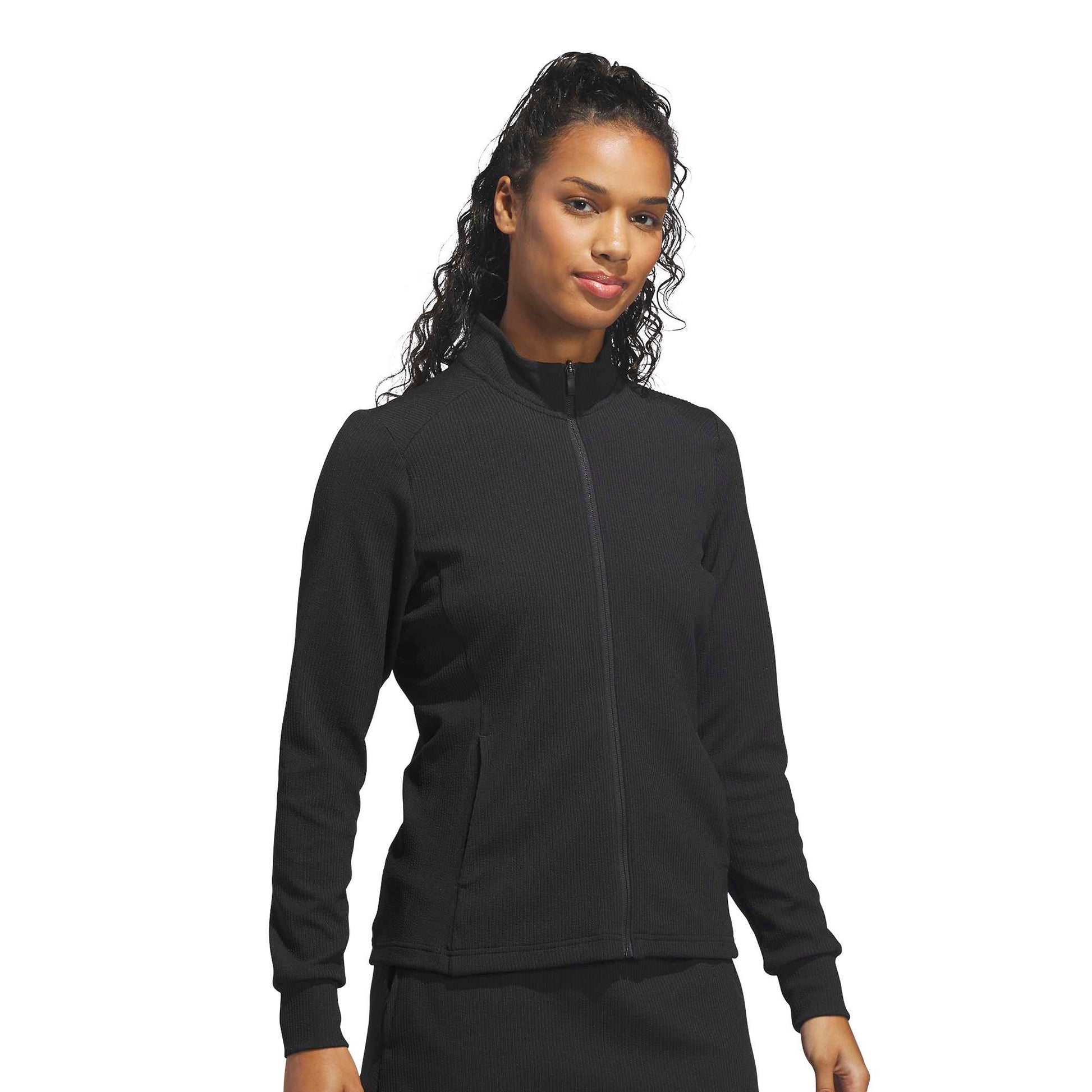 adidas Golf Ladies Full-Zip Textured Jacket - Lightweight Layering for Everyday Wear & On-Course Comfort in Black