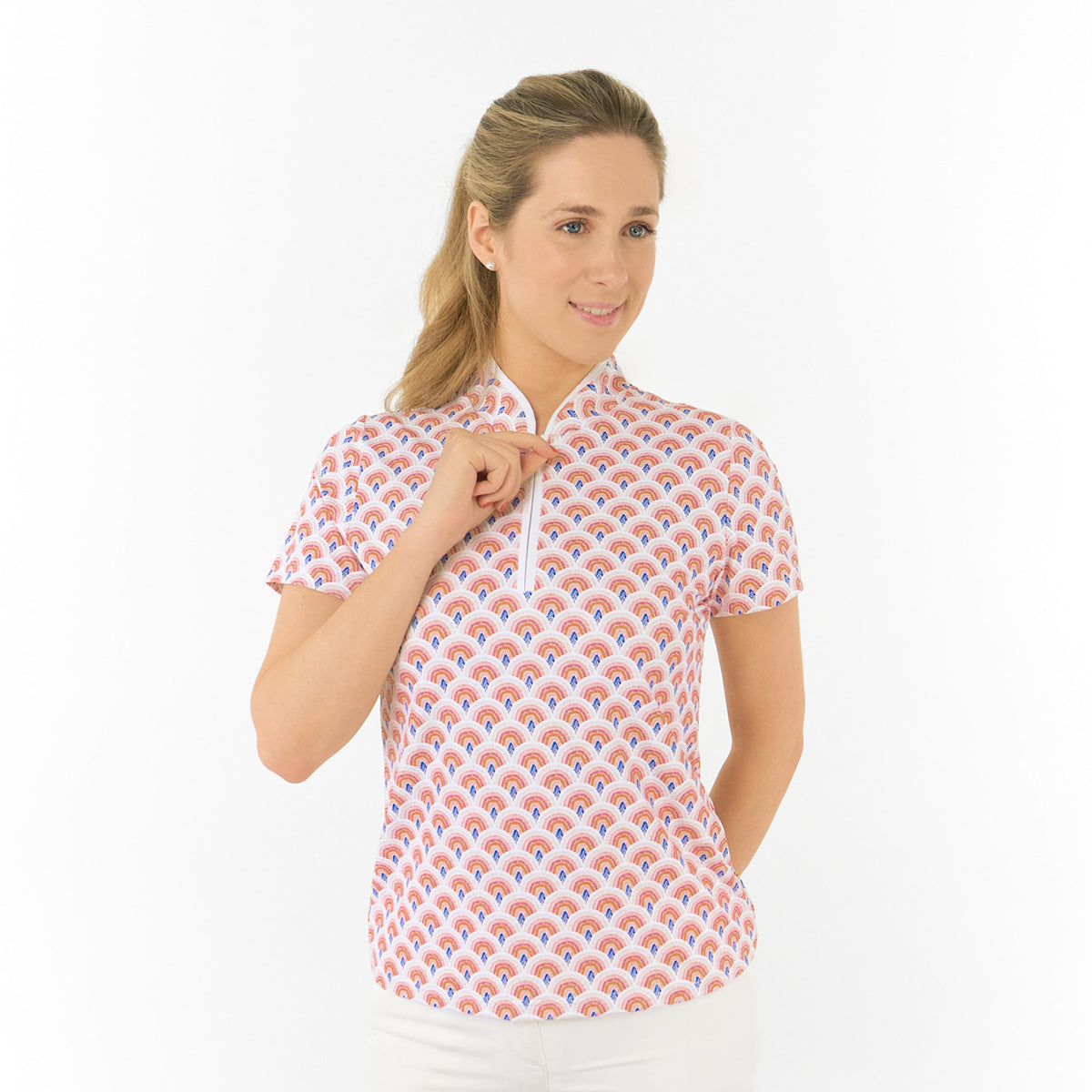 Pure Ladies Short Sleeve Polo in Rainbow Geo Print
