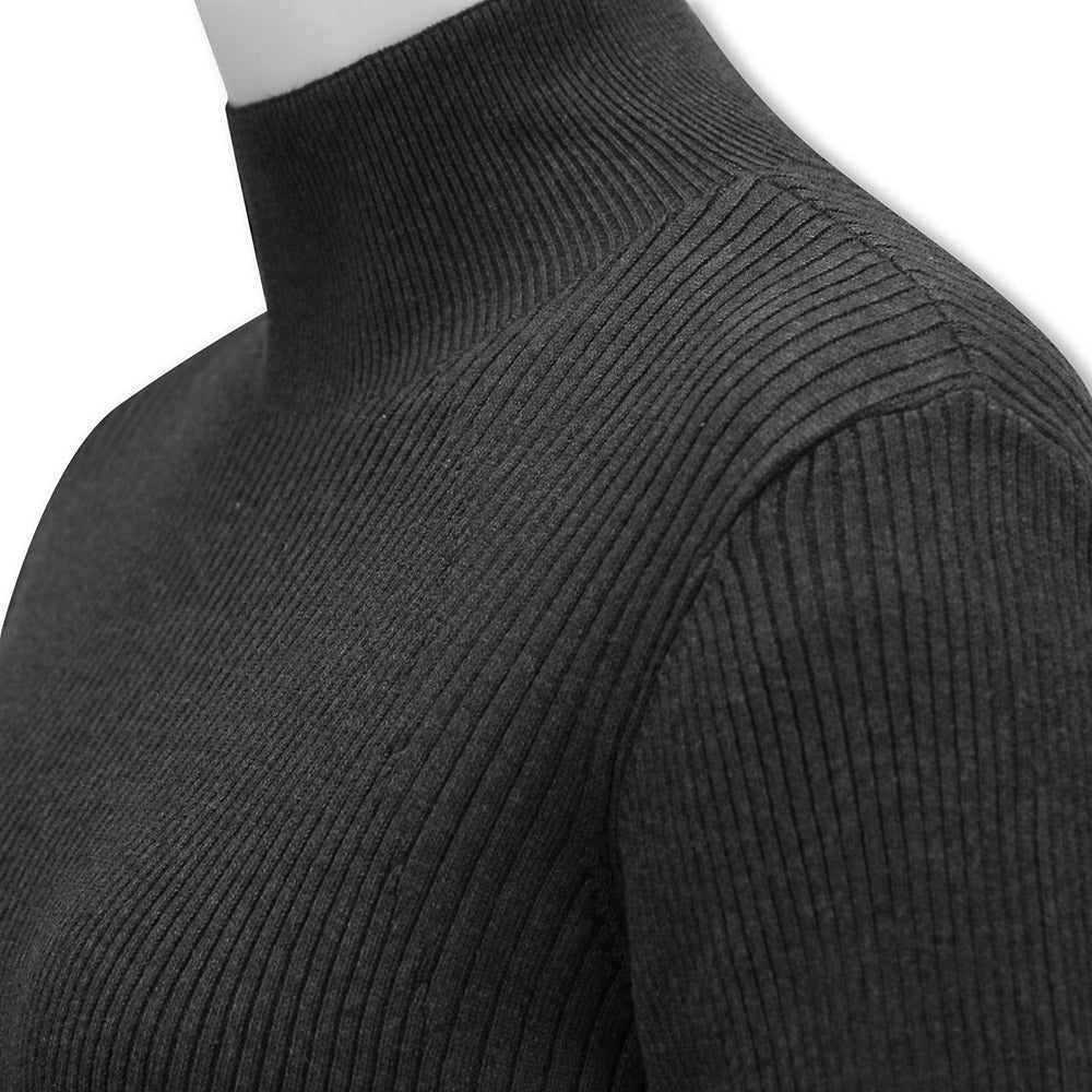 Callaway Golf Ladies High Mock Neck Ribbed Sweater in Charcoal Grey