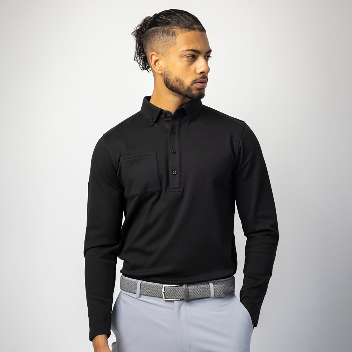 Glenmuir Mens Black Thermal Long-Sleeve Polo