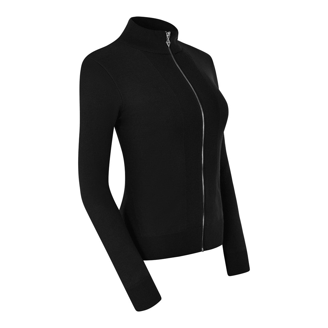 Pure Ladies Full Zip Lined Sweater in Black