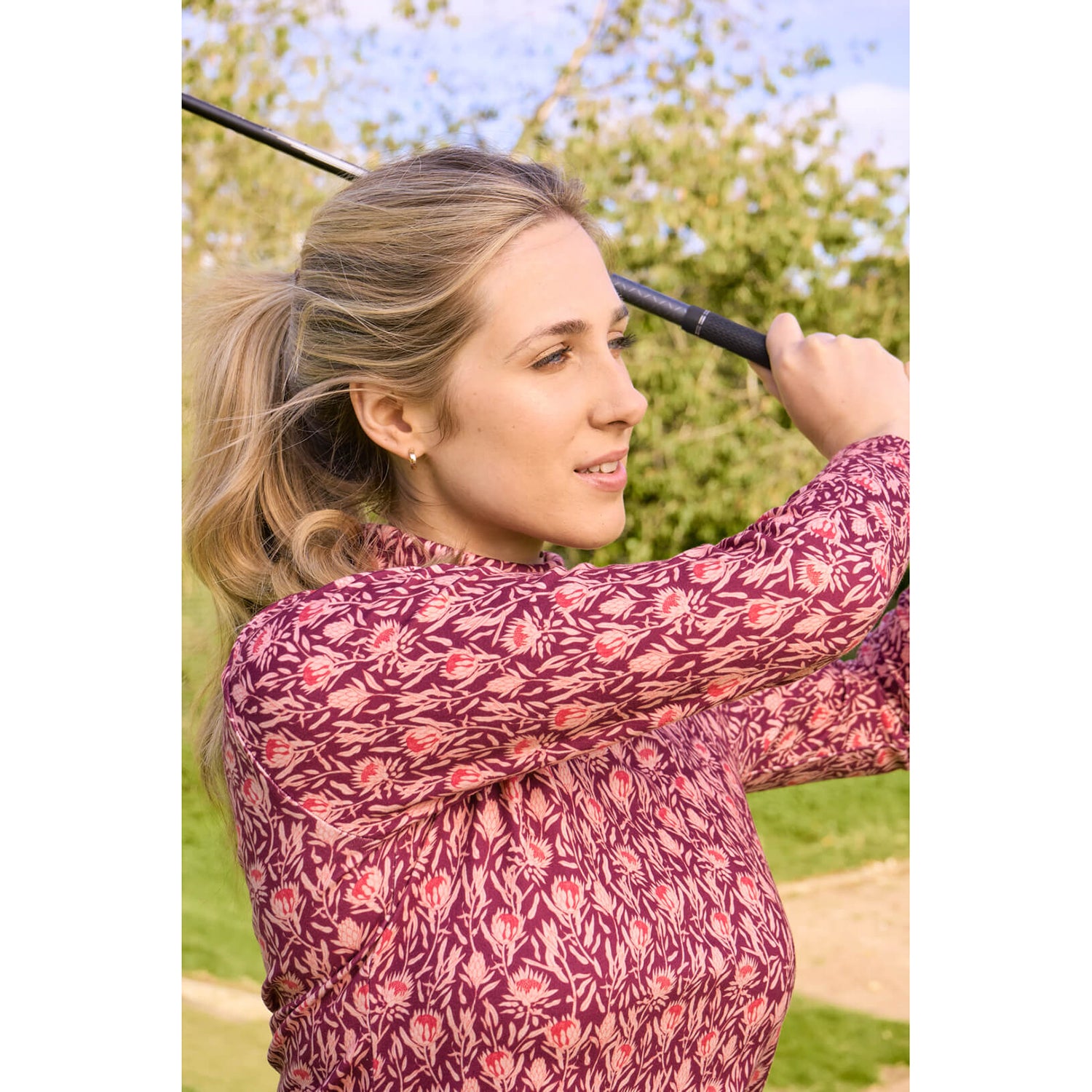 Pure Ladies Brushed-Backed Roll Neck with Autumnal Floral Print