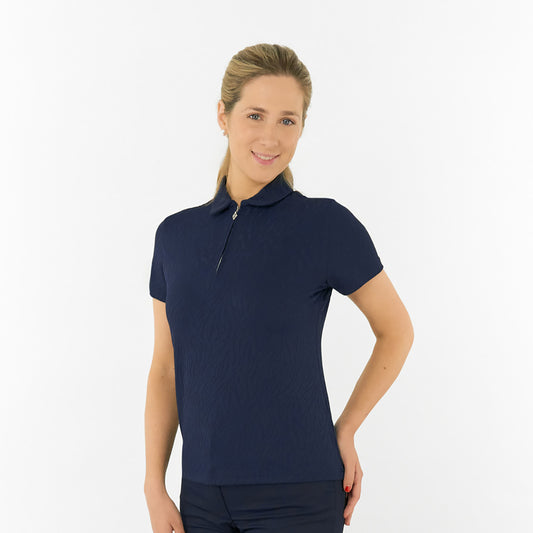 Pure Golf Ladies Short Sleeve Jacquard Textured Polo in Navy