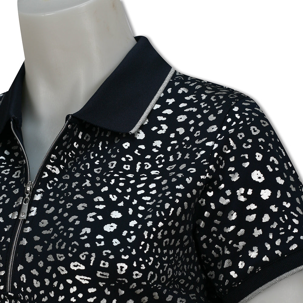 Glenmuir Short Sleeve Polo with SPF50 in Navy & Silver Animal Print