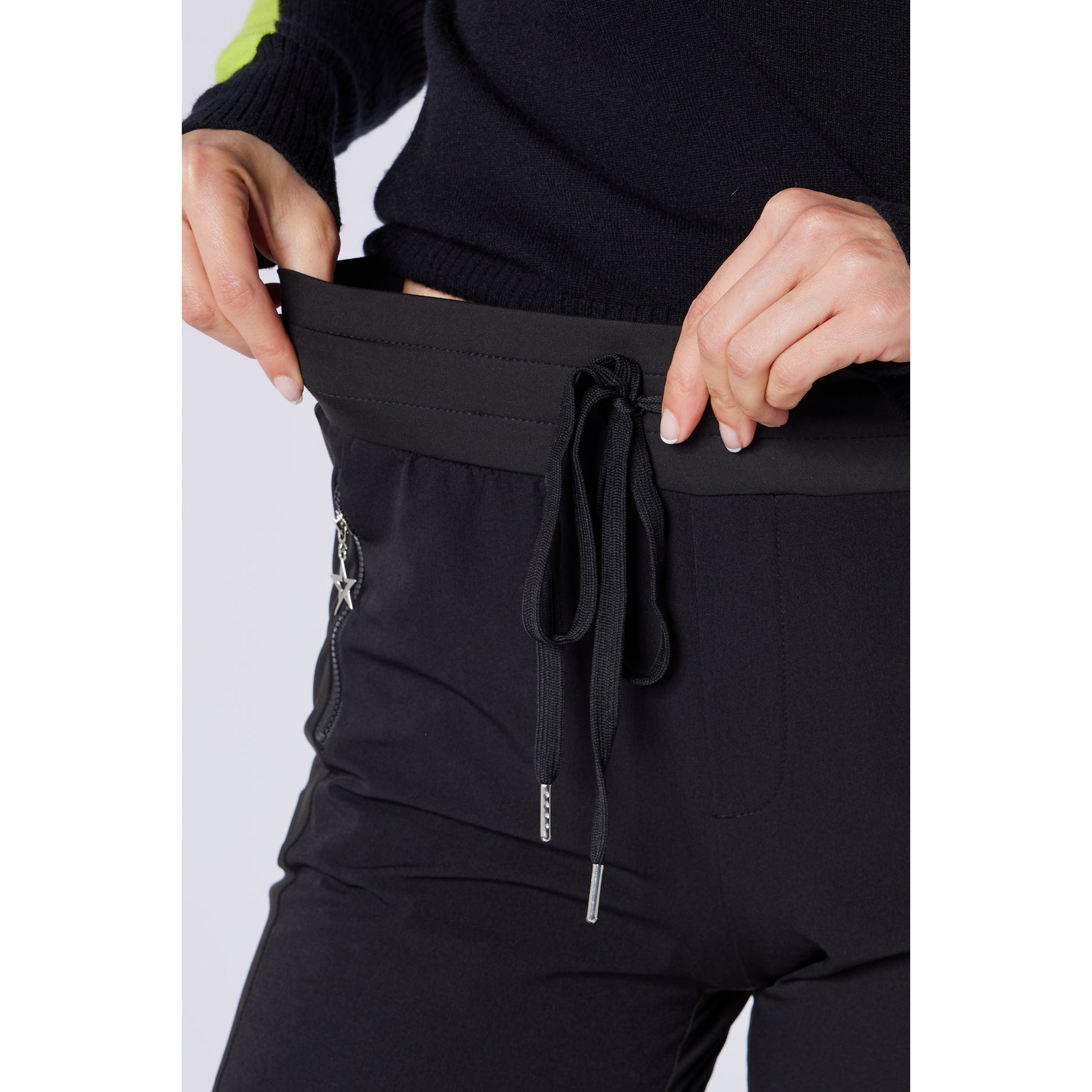 Swing Out Sister Ladies Wind & Water Resistant Pull-On Stretch Jogger in Black