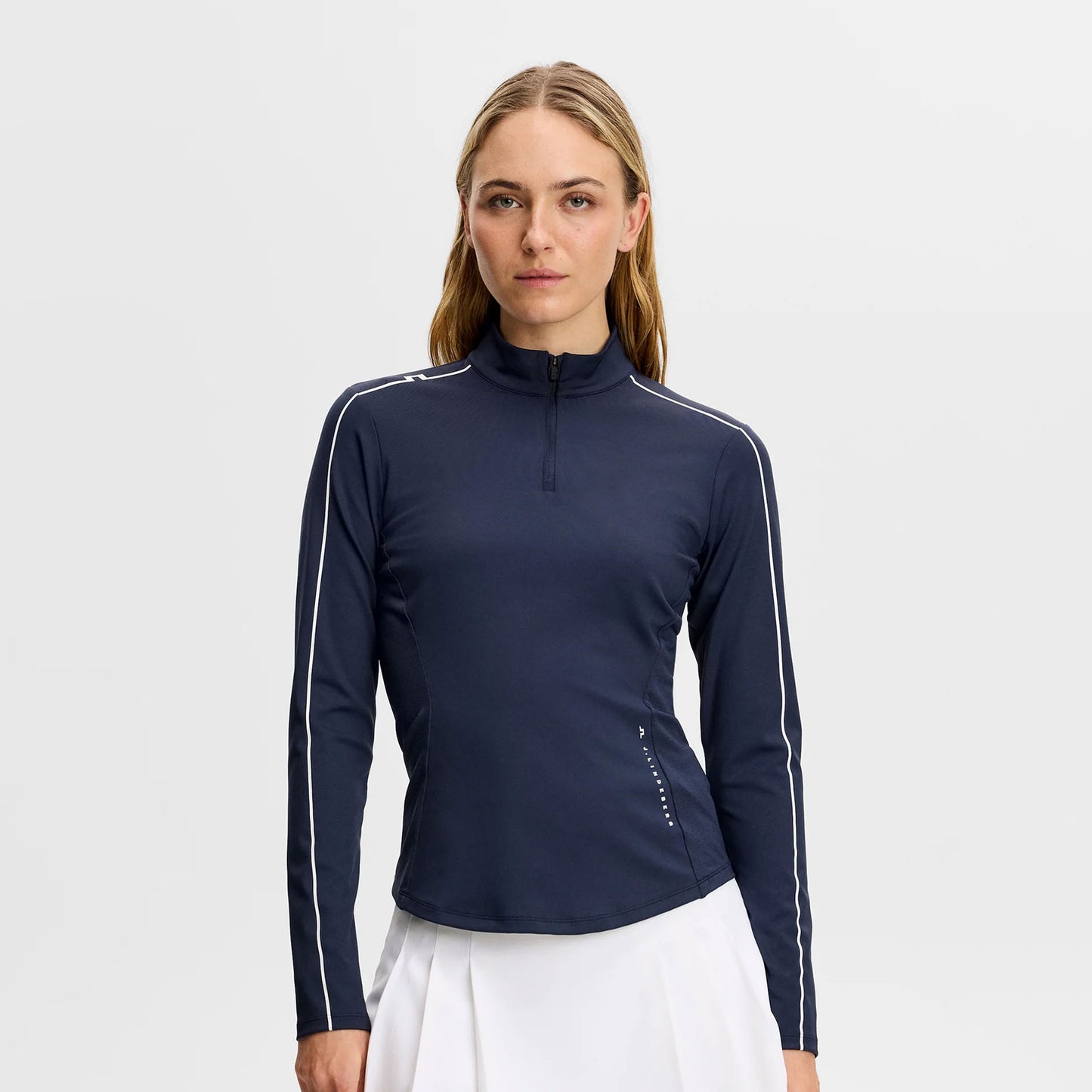 J.Lindeberg Ladies Navy Zip-Neck Mid-Layer for a Sleek Silhouette On & Off the Course