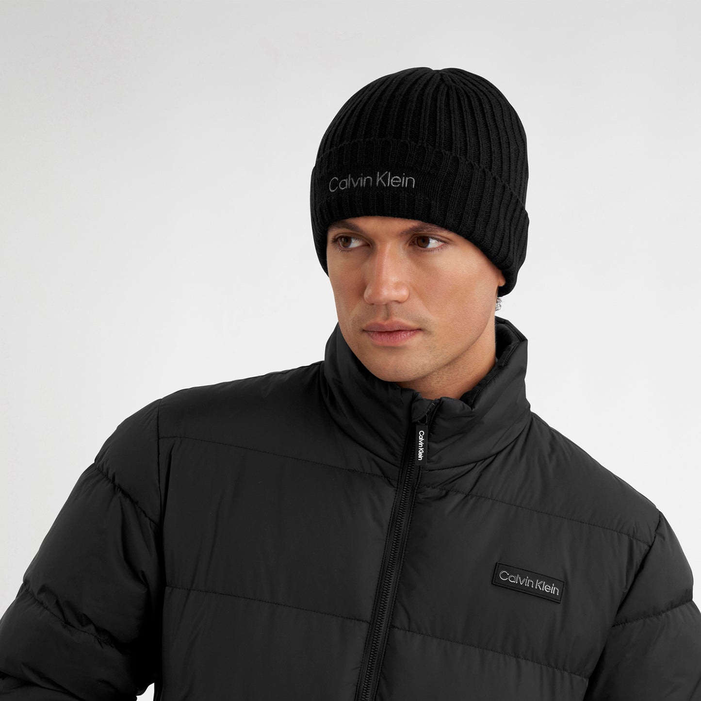 Calvin Klein Mens Black Fleece Lined Beanie