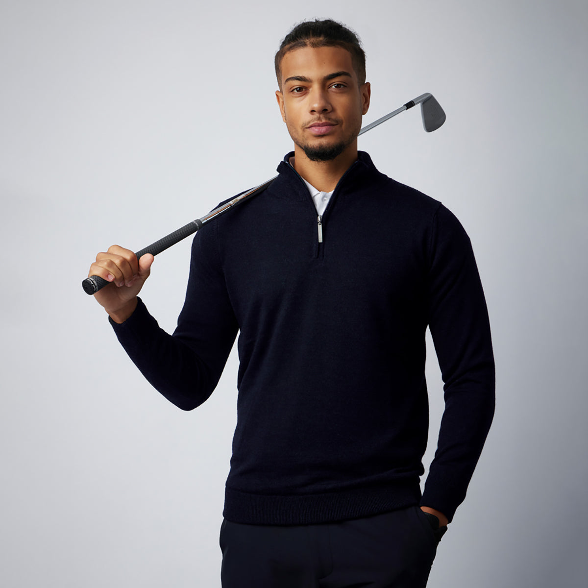 Glenmuir Mens Navy Lined Merino Blend Sweater with Water Repellent Finish