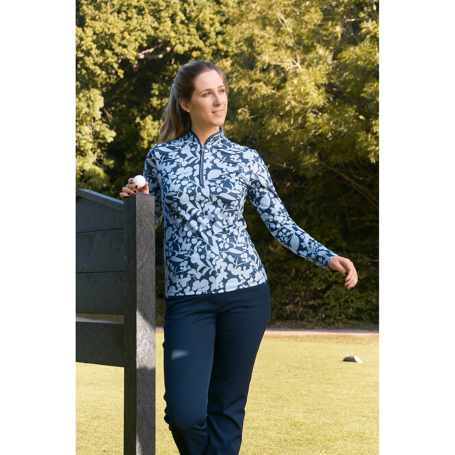 Pure Ladies Long Sleeve Zip-Neck Brushed Back Golf Top