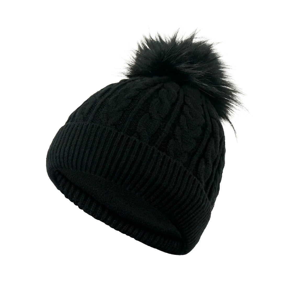 Surprizeshop Ladies Fleece Lined Waterproof Bobble Hat in Black