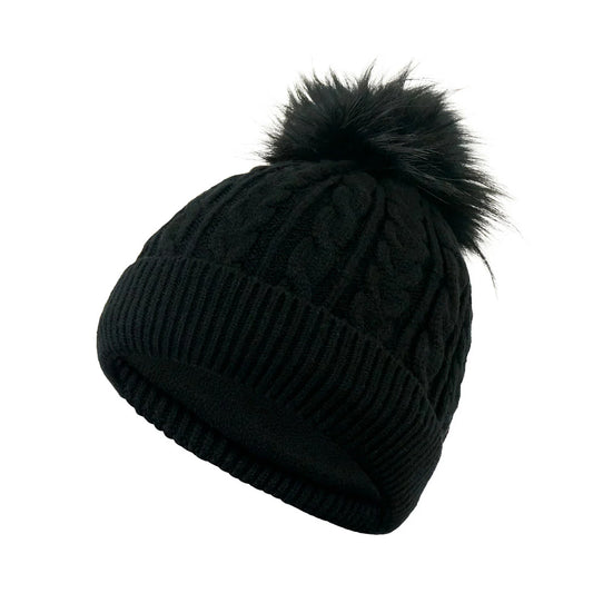 Surprizeshop Ladies Fleece Lined Waterproof Bobble Hat in Black
