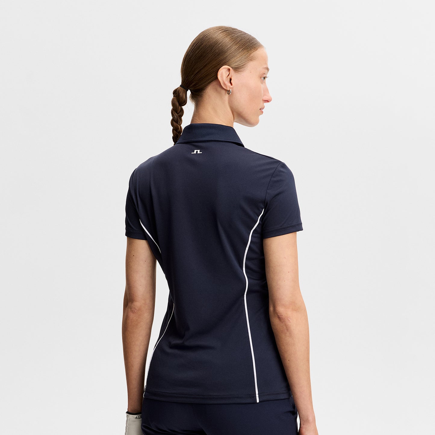 J.Lindeberg Ladies Navy Short Sleeve Polo for Sophisticated Style with Athletic Performance