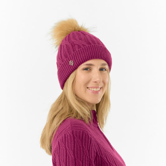 Pure Golf Ladies Lined Waterproof Bobble Hat with Cable Knit Design
