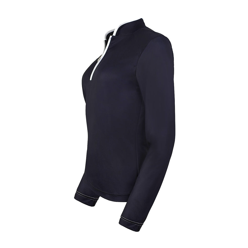 Pure Golf Ladies Bloom Long Sleeve Zip-Up Polo in Navy