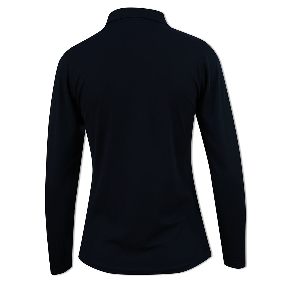 Glenmuir Ladies Long Sleeve Pique Knit Navy Polo for Breathable Comfort with Timeless Appeal
