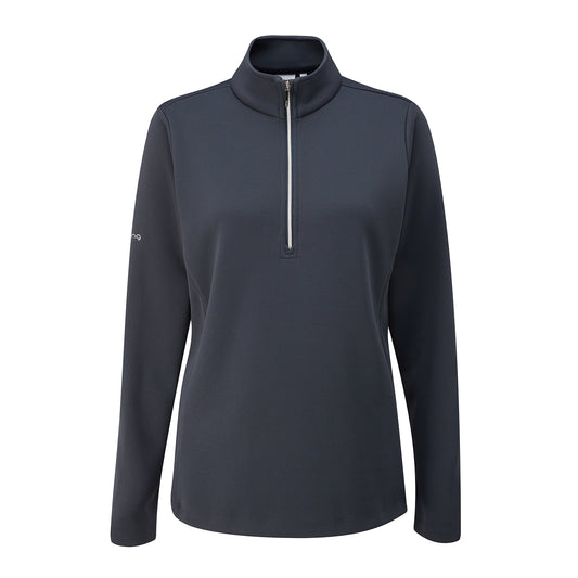 PING Ladies Navy Half-Zip Ribbed Golf Fleece for Thermal Warmth