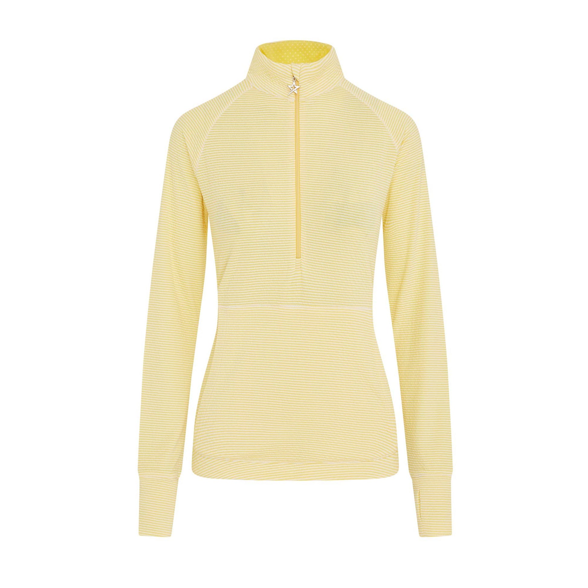 Swing Out Sister Womens Fine Stripe Zip-Neck Top with Front Pocket Great for Range to Course Wear