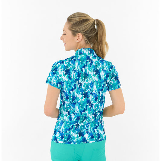 Pure Ladies Short Sleeve Polo in Abstract Botanical Print 
