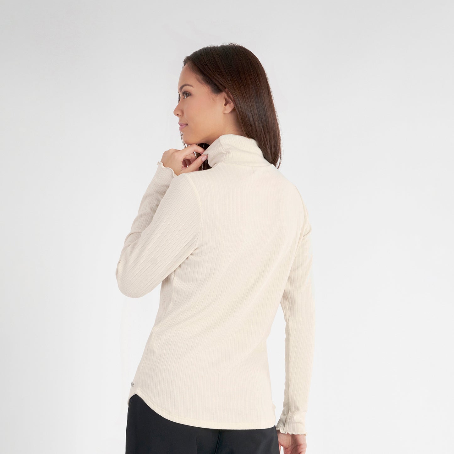 Green Lamb Womens Soft-Stretch Roll Neck with Diagonal Rib Detail