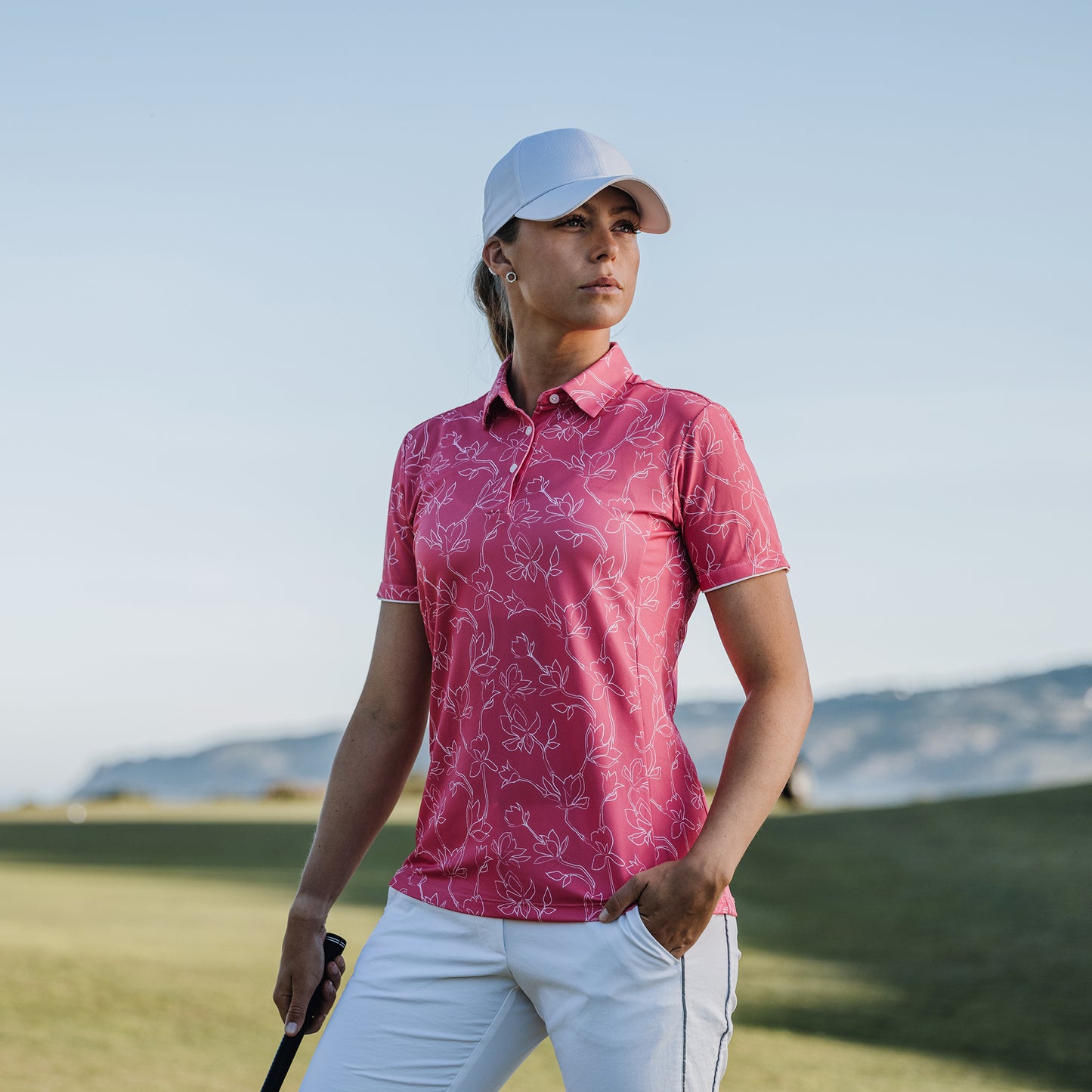 Galvin Green Ladies VENTIL8 PLUS Short Sleeve Polo with Floral Print  in Camelia Rose